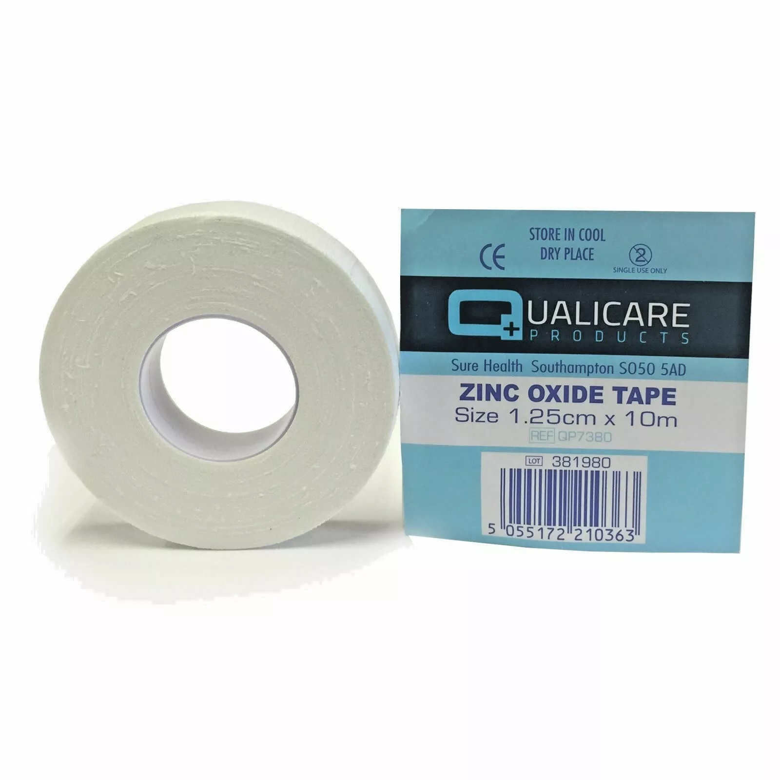 Qualicare Zinc Oxide Tape Roll Medical Clinical Injury Strapping Sports Fitness 1.25cm x 10m