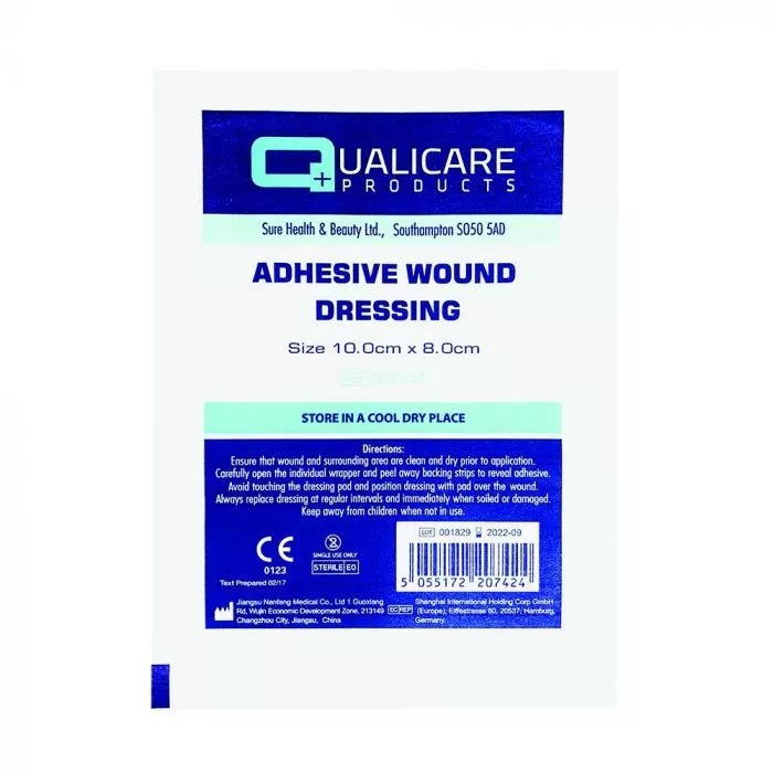 10cm x 8cm Qualicare Sterile Adhesive Wound Dressing Pad Patch - First Aid Cuts