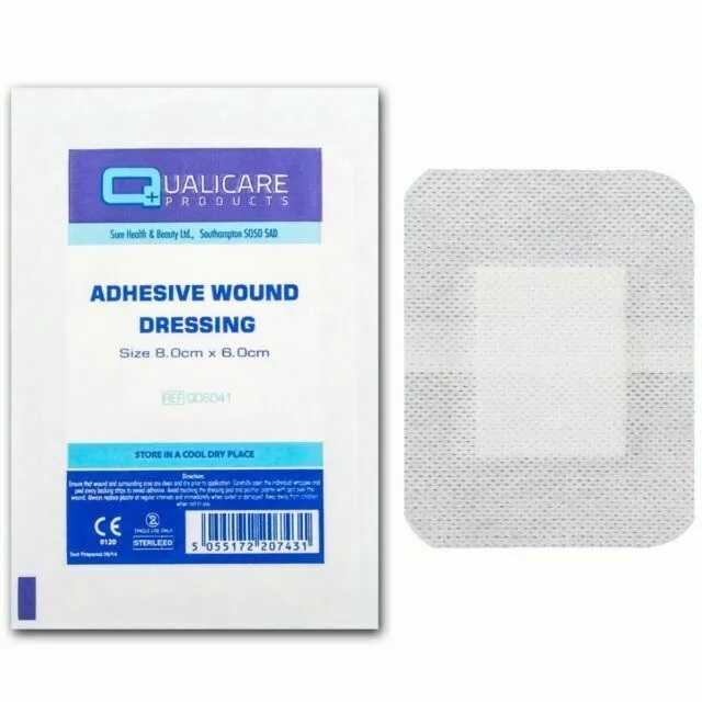 Qualicare Sterile Adhesive Wound Dressing Pad Patch - First Aid Cuts 8cm x 6cm