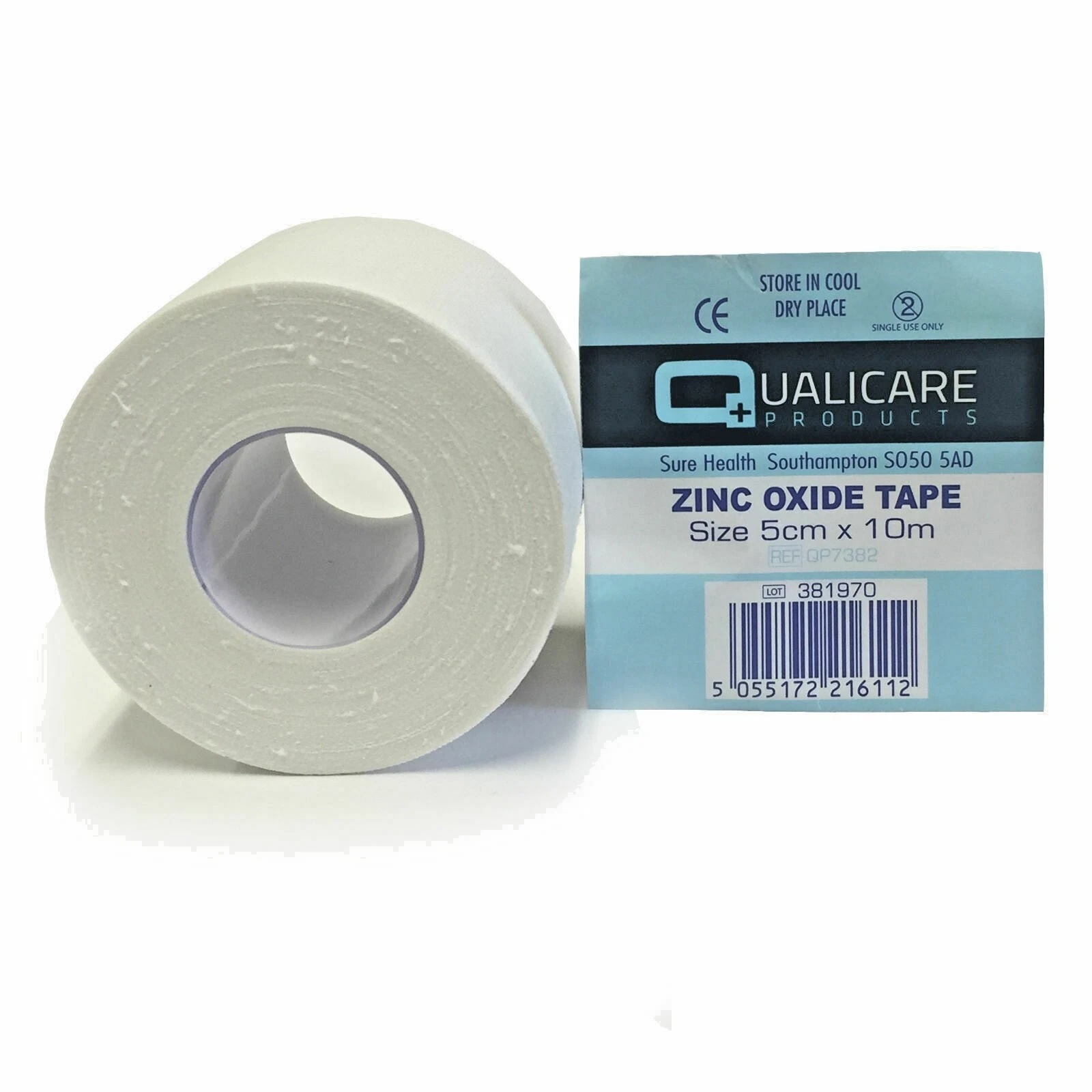 5cm x 10m Qualicare Zinc Oxide Tape Roll Medical Clinical Injury Strapping Sports Fitness