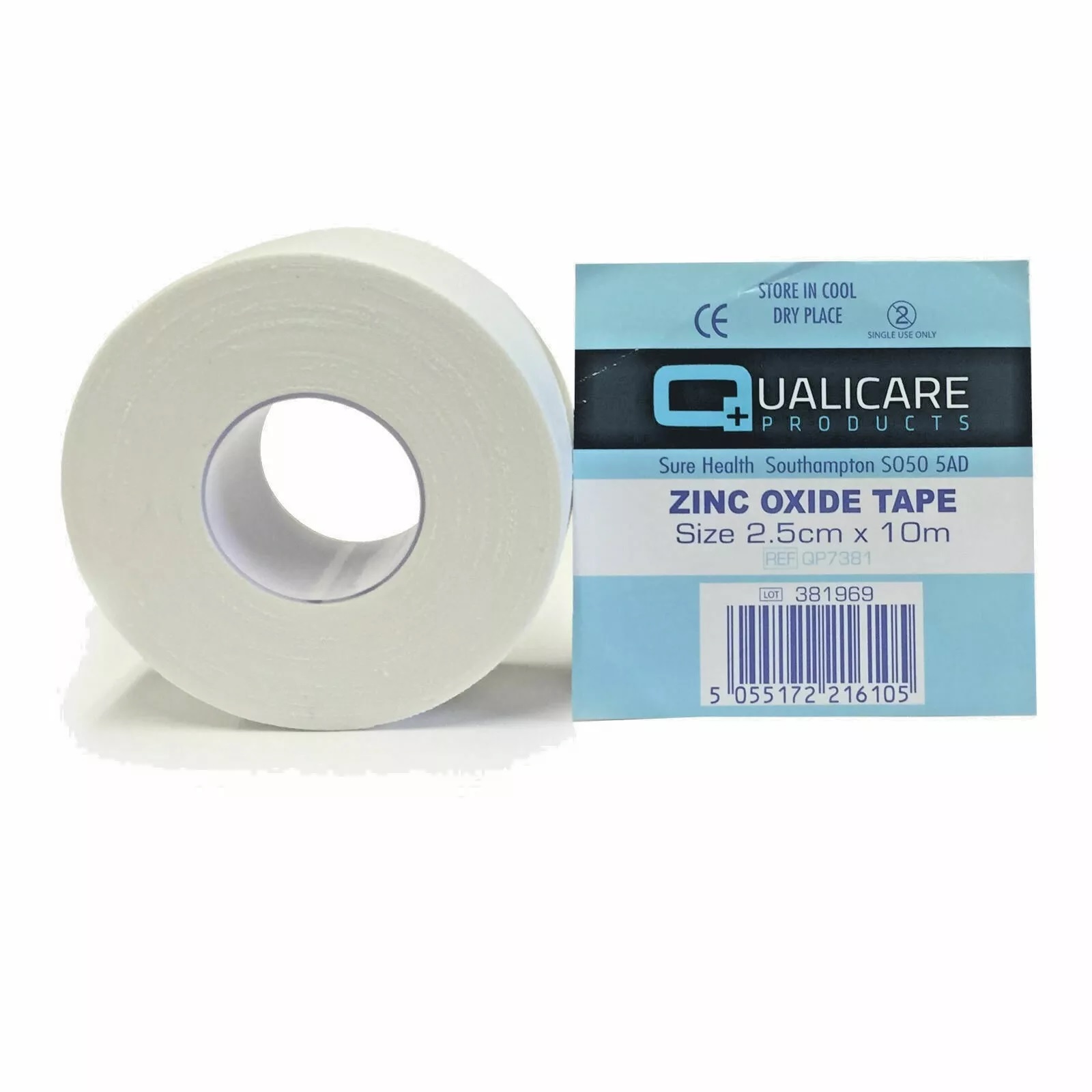 Qualicare Zinc Oxide Tape Roll Medical Clinical Injury Strapping Sports Fitness 2.5cm x 10m