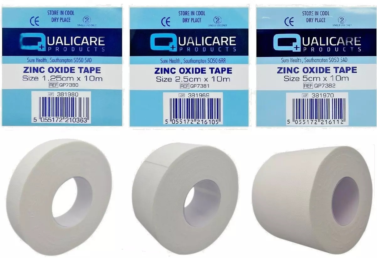 1.25cm x 10m Qualicare Zinc Oxide Tape Roll Medical Clinical Injury Strapping Sports Fitness  thumbnail 2
